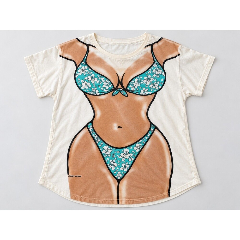Vintage 90s Body Dreams Bikini Body Illusion T-Shirt Large Front Back Graphic